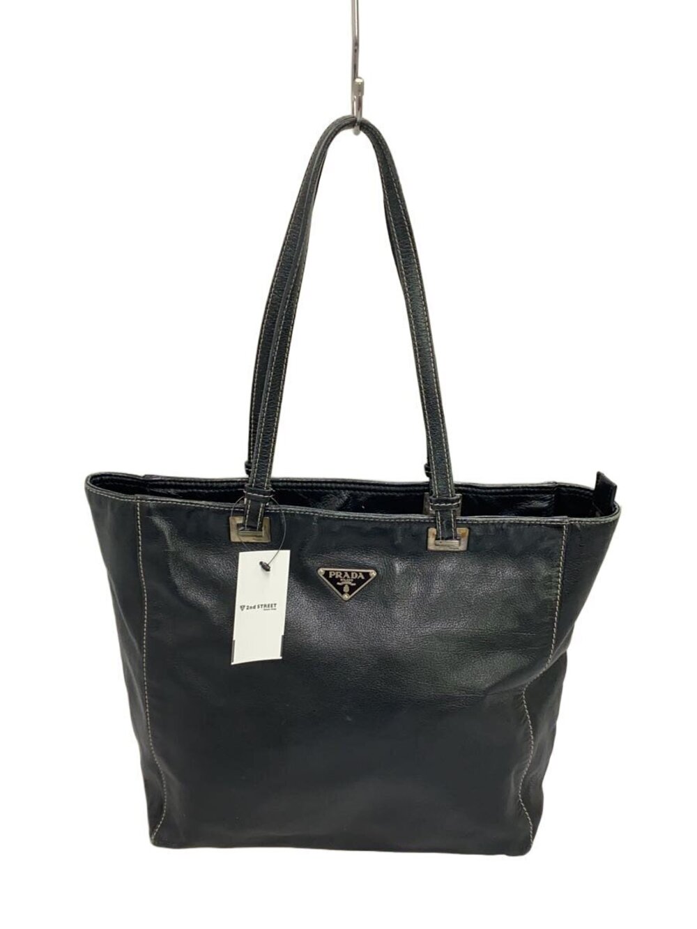 Prada black textured calfskin Leather Tote Bag